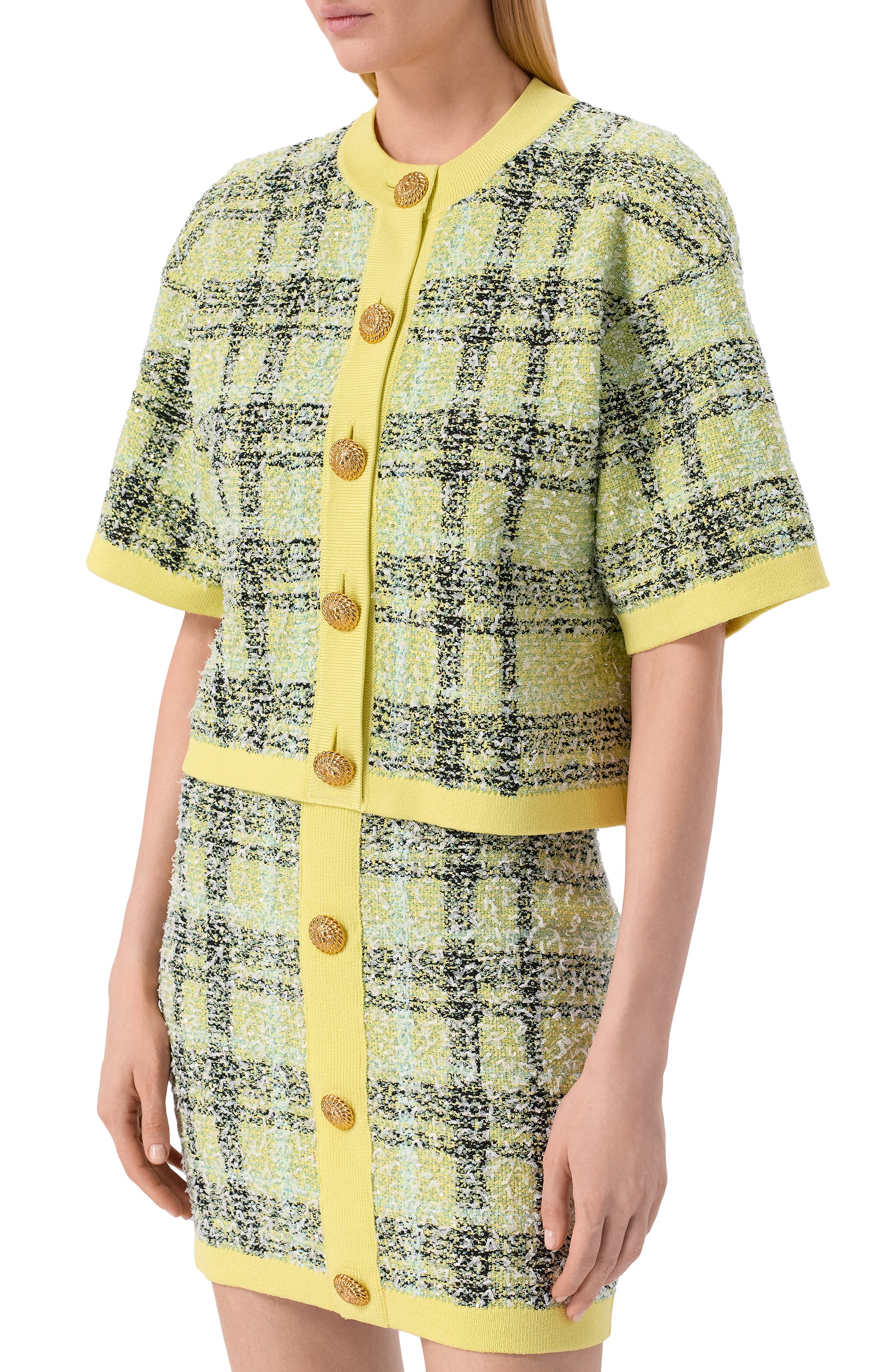 Твидовый кардиган BALMAIN желтого цвета по цене 315500 руб., арт. GF1SB230/KJ56, фото 3 Твидовый кардиган BALMAIN, арт. GF1SB230/KJ56, фото 3