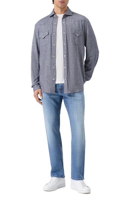 Рубашка изо льна и хлопка Brunello Cucinelli MW8356666 Синий  MW8356666 Фото 2