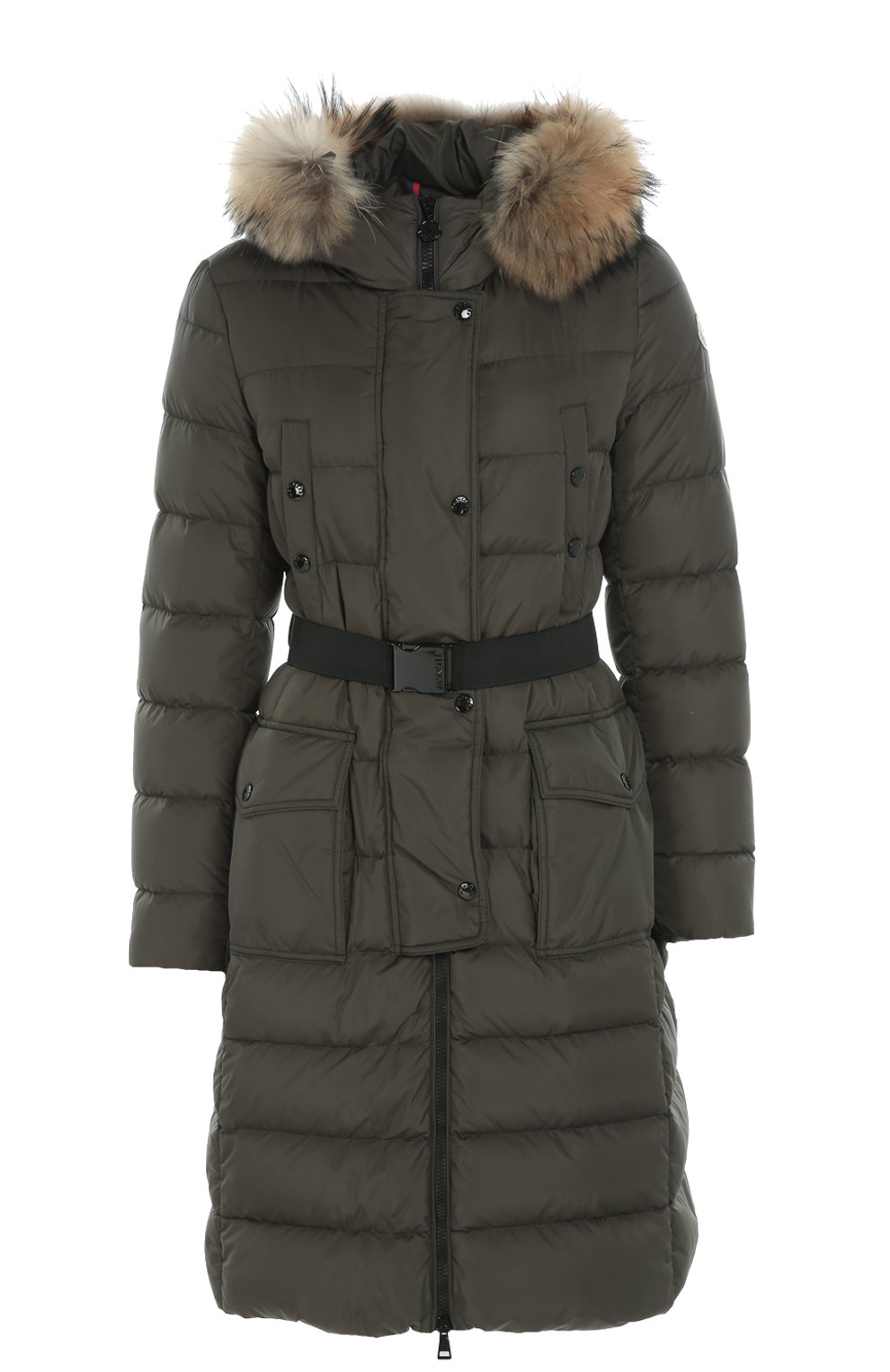 Удлиненный пуховик с меховой отделкой капюшона и поясом MONCLER, арт. B2-093-49884-25-68065, фото 1