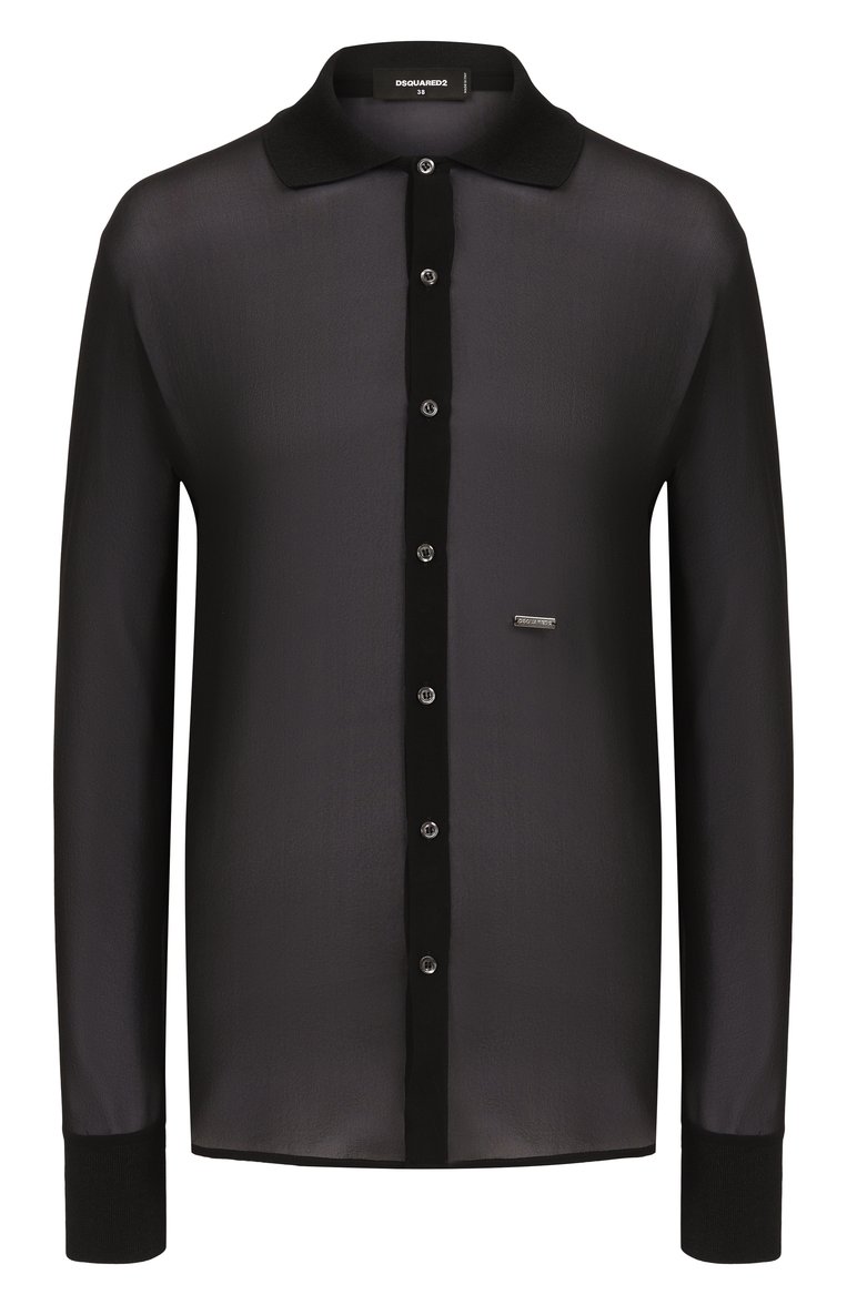 Женская шелковая блузка DSQUARED2 черного цвета, арт. S72DL0768/S76470 | Фото 1 (Длина (для топов): Стандартные; Материал внешний: Шелк; Рукава: Длинные; Стили: Кэжуэл; Принт: Без принта; Женское Кросс-КТ: Блуза-одежда)