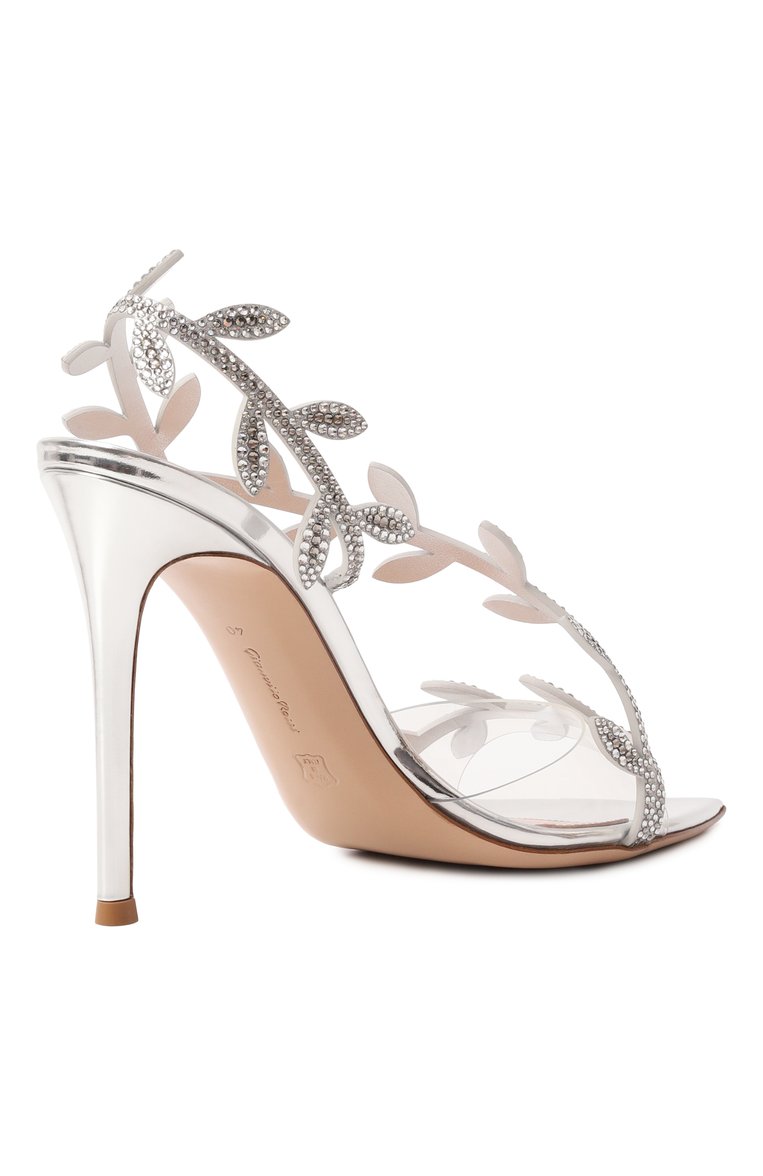 Женские кожаные босоножки crystal flavia 105 GIANVITO ROSSI серебряного цвета, арт. G32448.15RIC.GBMTRSS | Фото 5 (Каблук высота: Высокий; Драгоценные камни: Проставлено; Материал внешний: Натуральная кожа; Каблук тип: Шпилька; Подошва: Плоская; Материал внутренний: Натуральная кожа; Материал сплава: Проставлено)