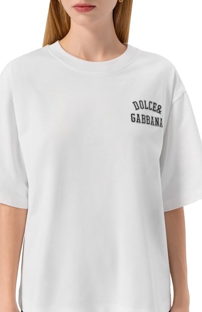Хлопковая футболка DOLCE & GABBANA белого цвета по цене 62700 руб., арт. F8U10Z/GDDBB, фото 5 Хлопковая футболка DOLCE & GABBANA, арт. F8U10Z/GDDBB, фото 5