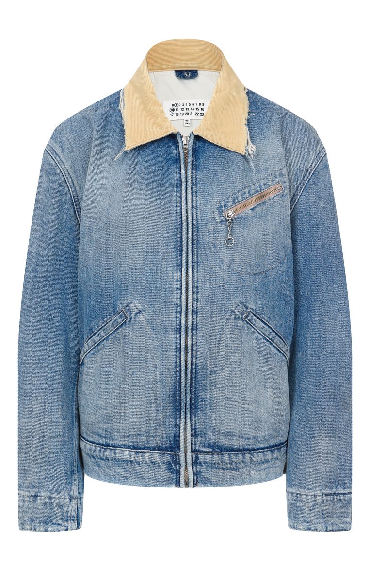 Женская джинсовая куртка MAISON MARGIELA синего цвета, арт. S50AM0636/S30383 | Фото 1 (Рукава: Длинные; Материал внешний: Хлопок, Деним; Автоматизация ТО: Проставлено; Длина (верхняя одежда): Короткие; Автоматизация состава: Проставлено; Материал подклада: Хлопок; Стили: Кэжуэл; Кросс-КТ: Деним, Куртка, Легкие)