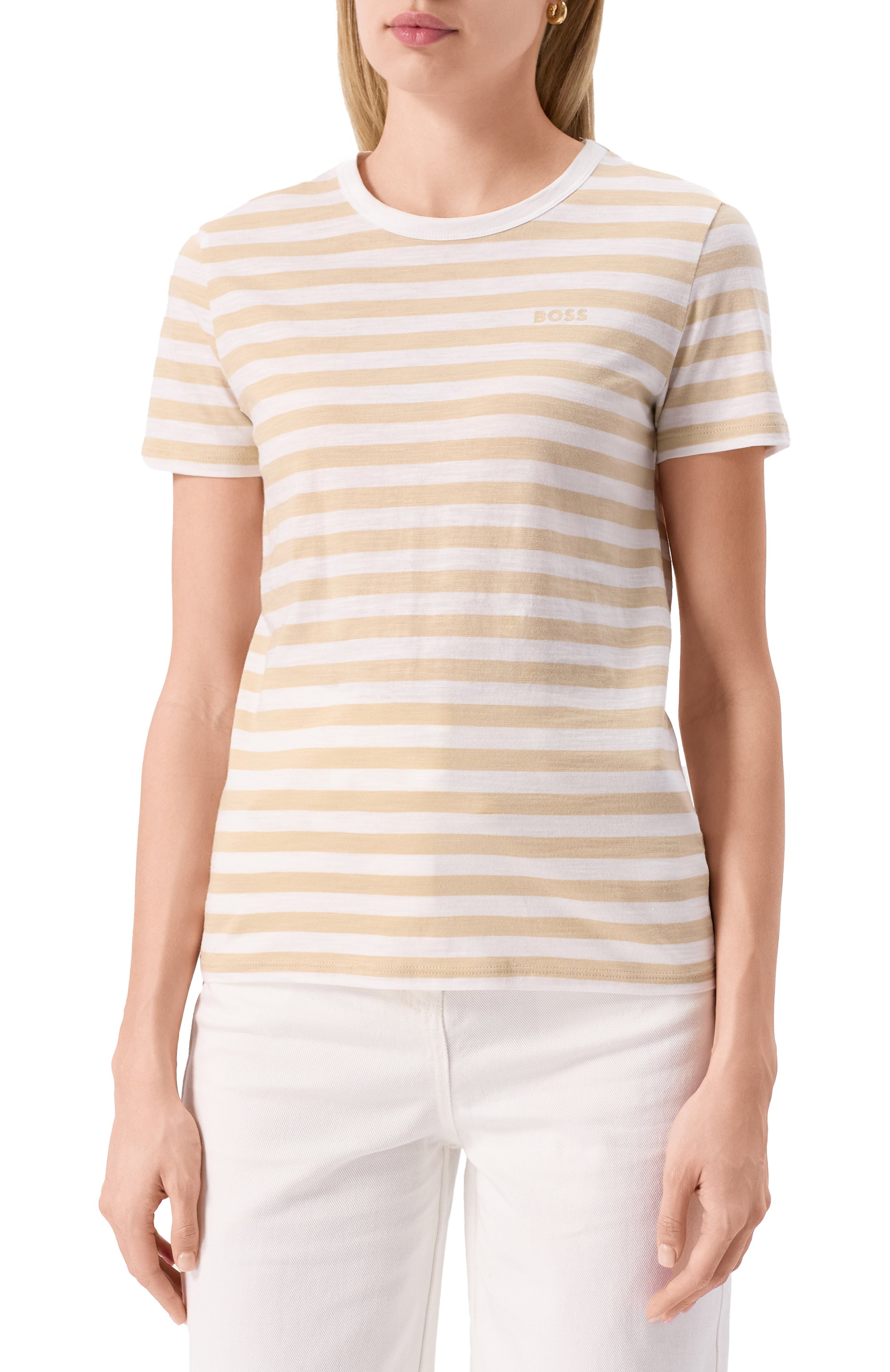 Хлопковая футболка BOSS ORANGE бежевого цвета по цене 7195 руб., арт. 50504192, фото 3 Хлопковая футболка BOSS ORANGE, арт. 50504192, фото 3