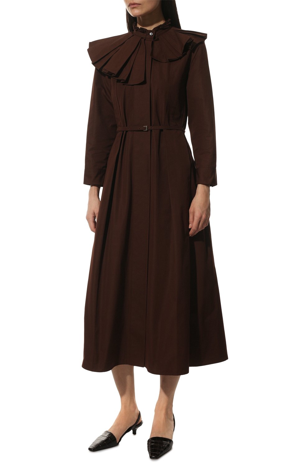 Хлопковое платье JIL SANDER темно-коричневого цвета по цене 157000 руб., арт. JSPT502905-WT244200, фото 3 Хлопковое платье JIL SANDER, арт. JSPT502905-WT244200, фото 3