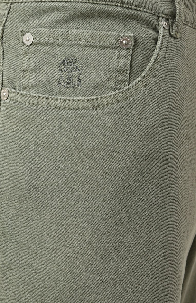 Мужские джинсы traditional fit BRUNELLO CUCINELLI светло-зеленого цвета, арт. M277PD3210 | Фото 6 (Материал внешний: Хлопок, Деним; Длина (�брюки, джинсы): Стандартные; Кросс-КТ: Деним; Силуэт М (брюки): Прямые; Стили: Милитари, Повседневный; Автоматизация состава: Проставлено; Автоматизация ТО: Проставлено)