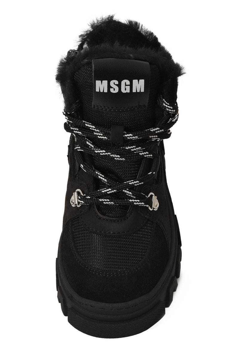Детские утепленные ботинки MSGM KIDS черного цвета, арт. 78901/28-35 | Фото 4 (Материал утеплителя: Натуральный мех; Нос: Не проставлено; Материал внешний: Текстиль, Натуральная кожа; Кросс-КТ: хайкеры; Мальчики Кросс-КТ: Обувь-зимняя)