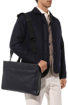 Мужская портфель come LANCEL темно-синего цвета, арт. A12874 | Фото 2 (Ремень/цепочка: На ремешке; Материал сплава: Проставлено; Драгоценные камни: Проставлено; Материал: Натуральная кожа; Размер: large; Сумки-технические: Портфели)