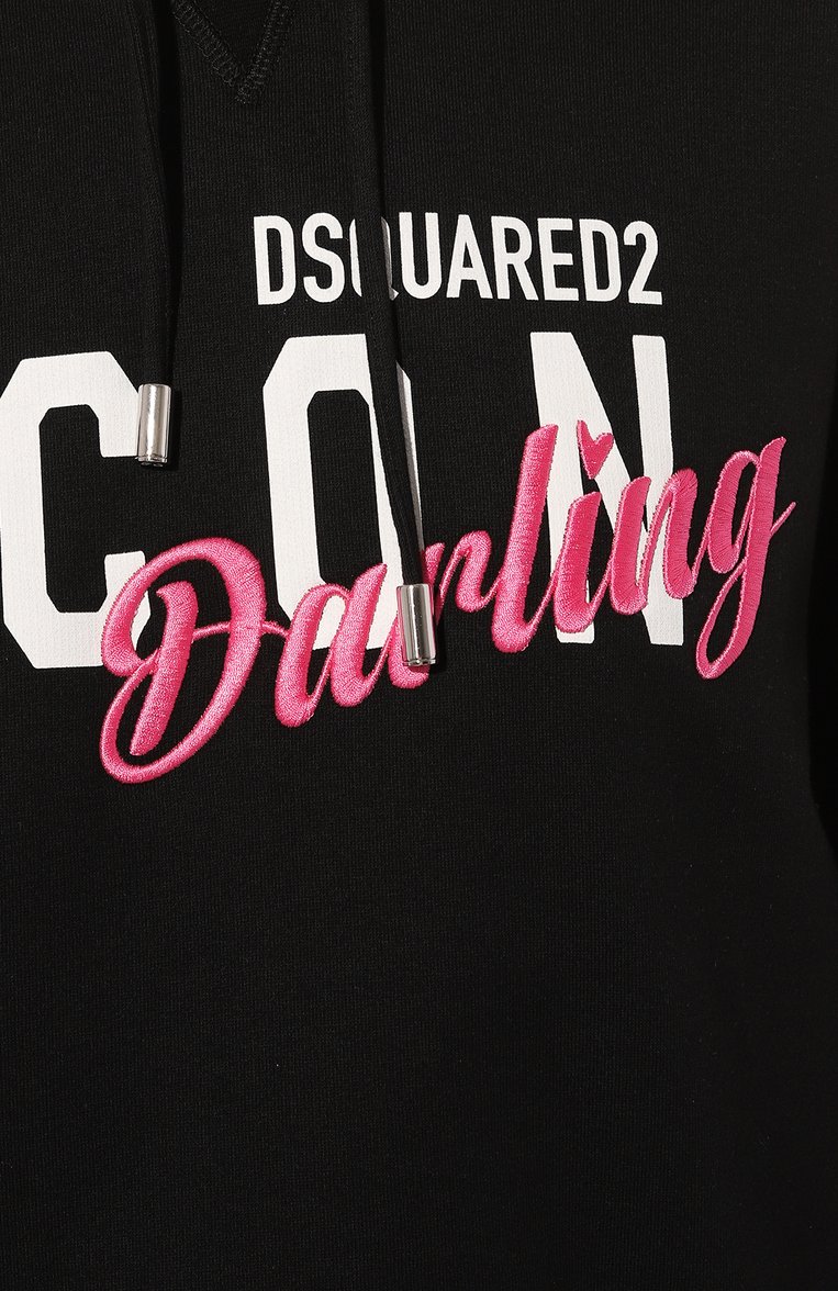 Женский хлопковое худи DSQUARED2 черного цвета, арт. S80GU0097/S25516 | Фото 5 (Материал внешний: Хлопок; Рукава: Длинные; Драгоценные камни: Проставлено; Материал сплава: Проставлено; Длина (для топов): Стандартные; Женское Кросс-КТ: Худи-одежда; Стили: Спорт-шик)