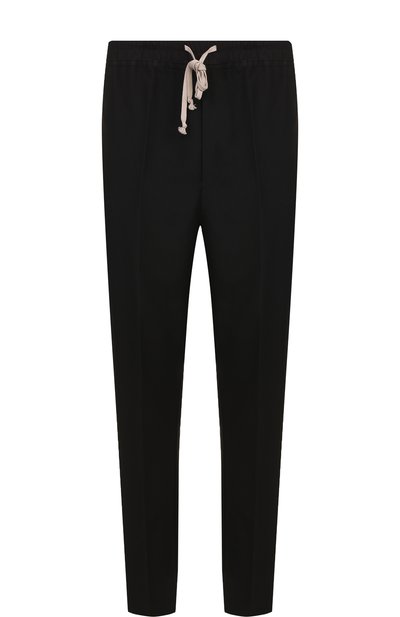 Шерстяные брюки прямого кроя с поясом на кулиске RICK OWENS черного цвета по цене 59650 руб., арт. RU18F1394/WH, фото 1 Шерстяные брюки прямого кроя с поясом на кулиске RICK OWENS, арт. RU18F1394/WH, фото 1