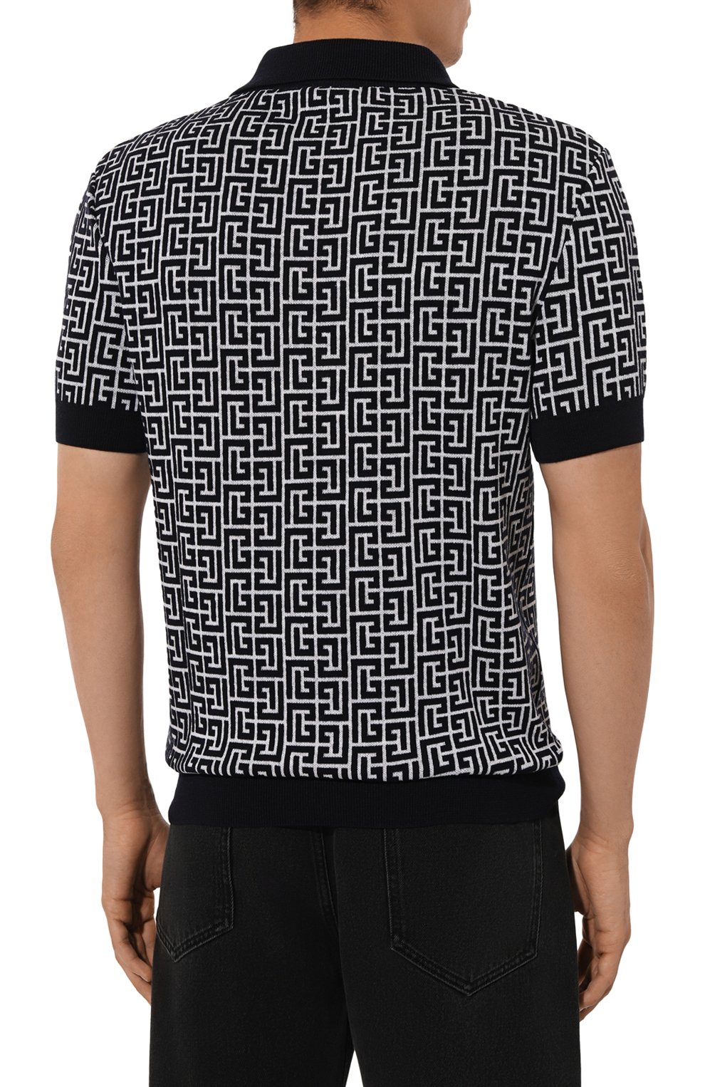 Поло из шерсти и льна BALMAIN черно-белого цвета по цене 87650 руб., арт. CH1GB020/KB03, фото 4 Поло из шерсти и льна BALMAIN, арт. CH1GB020/KB03, фото 4