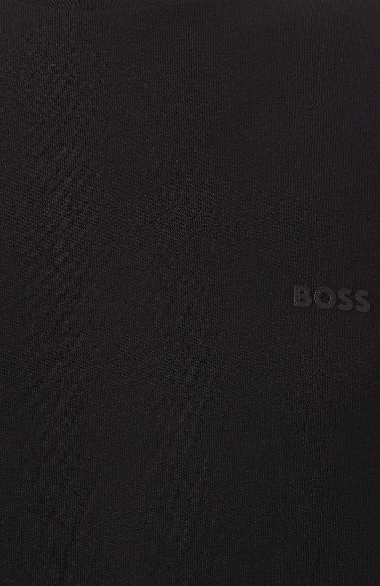 Мужская хлопковая футболка BOSS черного цвета, арт. 50468347 | Фото 6 (Длина (для топов): Стандартные; Рукава: Короткие; Материал внешний: Хлопок; Принт: Без принта; Стили: Кэжуэл; Мужское Кросс-КТ: Футболка-одежда; Кросс-КТ: Джерси; Автоматизация состава: Проставлено; Автоматизация ТО: Проставлено; Детали: Без декора)