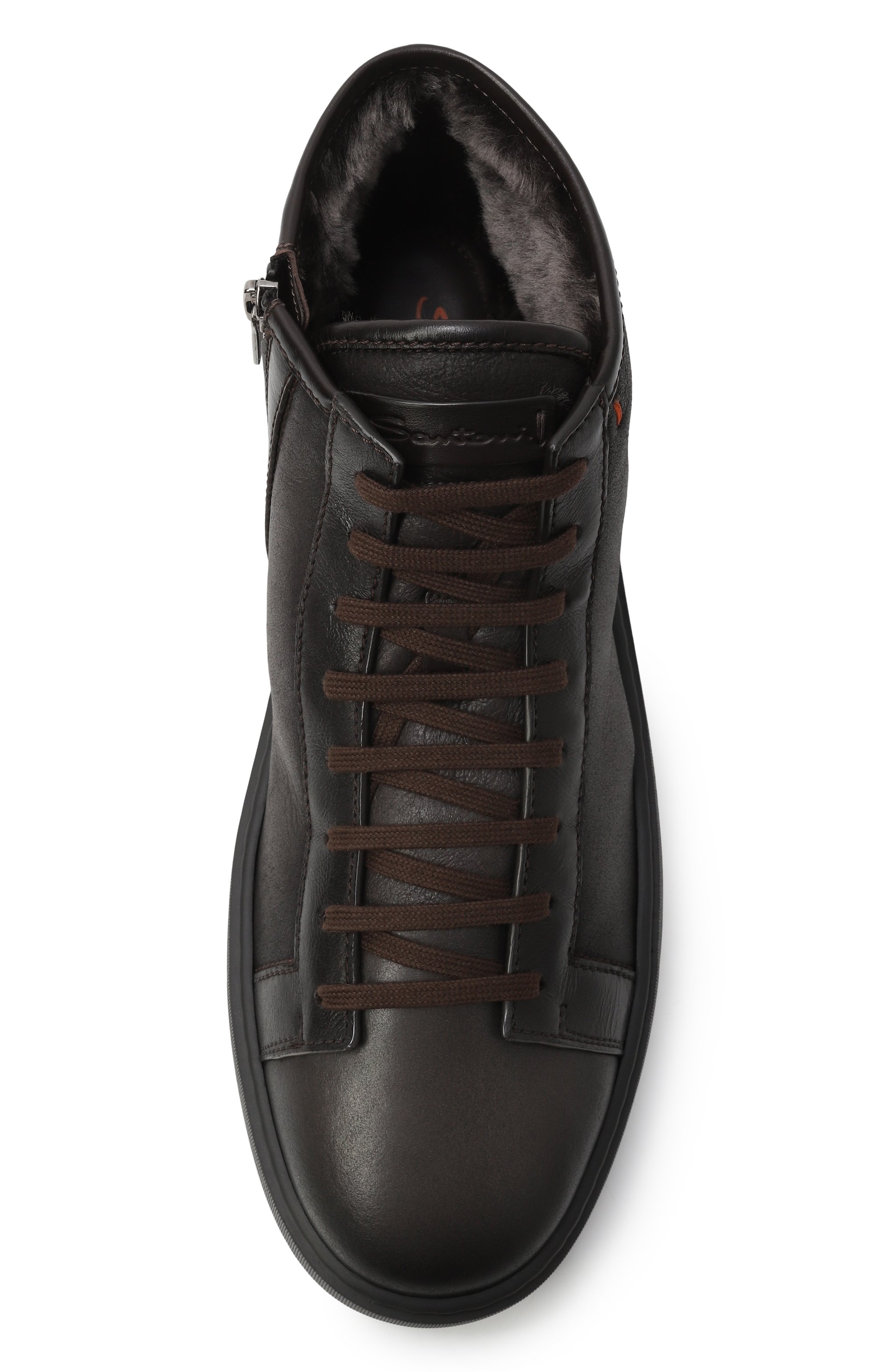 Кожаные кеды cleanic SANTONI темно-коричневого цвета по цене 87950 руб., арт. MBCG22141NEAPECE, фото 6 Кожаные кеды cleanic SANTONI, арт. MBCG22141NEAPECE, фото 6