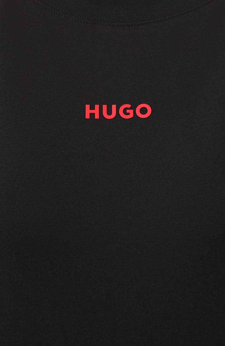 Женская футболка HUGO черного цвета, арт. 50490593 | Фото 6 (Материал внешний: Синтетический материал, Хлопок; Рукава: Короткие; Женское Кросс-КТ: Футболка-одежда; Длина (для топов): Стандартные; Стили: Кэжуэл; Принт: С принтом)
