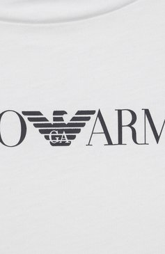 Детская хлопковая футболка EMPORIO ARMANI белого цвета, арт. 8N4TN5/1JPZZ | Фото 3 (Рукава: Короткие; Материал сплава: Проставлено; Материал внешний: Хлопок; Мальчики Кросс-КТ: Футболка-одежда; Драгоценные камни: Проставлено; Ростовка одежда: 10 - 11 лет | 140 - 146см, 13 - 15 лет | 158 см, 16 лет | 164 см, 4 года | 104 см, 5 лет | 110 см, 6 лет | 116 см, 7 лет | 122 см, 8 лет | 128 см)