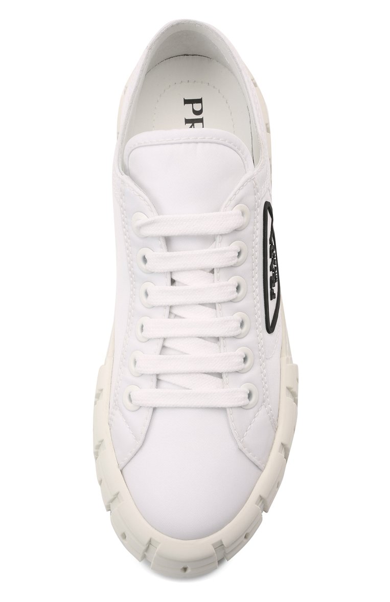 Женские текстильные кеды double wheel PRADA белого цвета, арт. 1E260M-3LFX-F0009-050 | Фото 6 (Материал внешний: Текстиль; Подошва: Массивная; Материал утеплителя: Без утеплителя; Стили: Классический, Кэжуэл; Нос: Не проставлено; Кросс-КТ: Низкие)