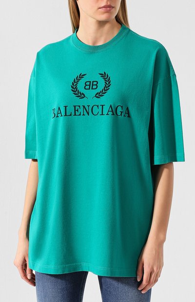 Хлопковая футболка BALENCIAGA зеленого цвета по цене 30750 руб., арт. 556109/TCV25, фото 3 Хлопковая футболка BALENCIAGA, арт. 556109/TCV25, фото 3