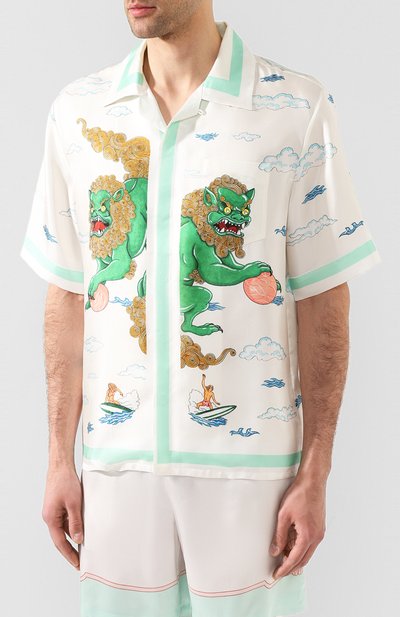 Шелковая рубашка CASABLANCA белого цвета по цене 51950 руб., арт. MS20-SH-003 SH0RT SLEEVE SHIRT S0UVENIR DE L`ARCHI, фото 3 Шелковая рубашка CASABLANCA, арт. MS20-SH-003 SH0RT SLEEVE SHIRT S0UVENIR DE L`ARCHI, фото 3