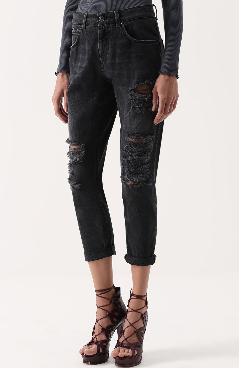 Укороченные джинсы прямого кроя с потертостями TWO WOMEN IN THE WORLD, арт. M0RICH 1/NDRJ0, фото 3