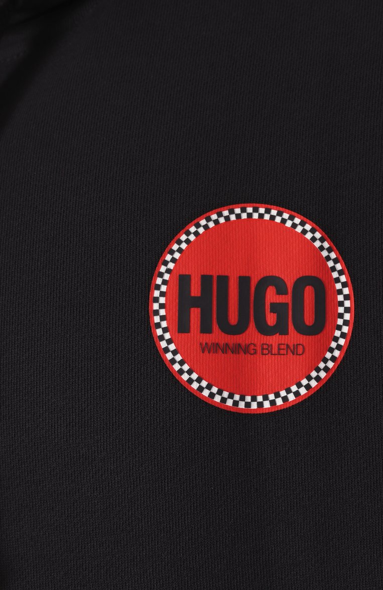 Мужской хлопковое худи HUGO черного цвета, арт. 50530658 | Фото 6 (Длина (для топов): Стандартные; Драгоценные камни: Проставлено; Рукава: Длинные; Материал сплава: Проставлено; Принт: С принтом; Мужское Кросс-КТ: Худи-одежда; Стили: Кэжуэл; Материал внешний: Хлопок)