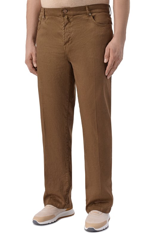 Брюки изо льна и хлопка Kiton UPR005LK0603H Коричневый  UPR005LK0603H Фото 3