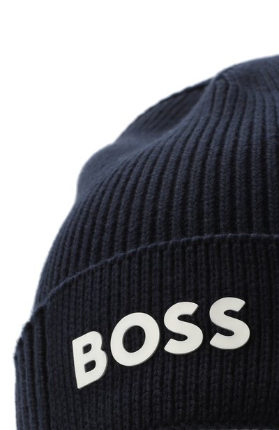 Шапка из хлопка и шерсти BOSS темно-синего цвета по цене 8295 руб., арт. 50499423, фото 3 Шапка из хлопка и шерсти BOSS, арт. 50499423, фото 3