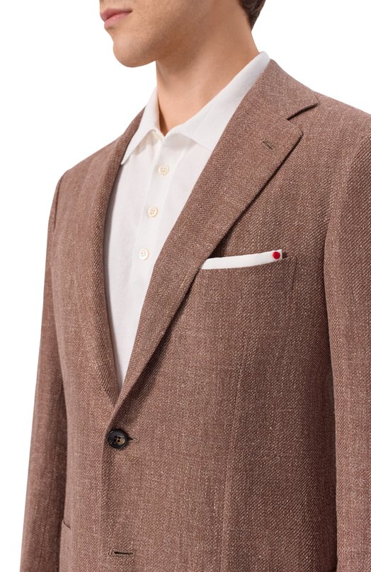 Пиджак изо льна и шелка Kiton UG81K0631G Коричневый  UG81K0631G Фото 5