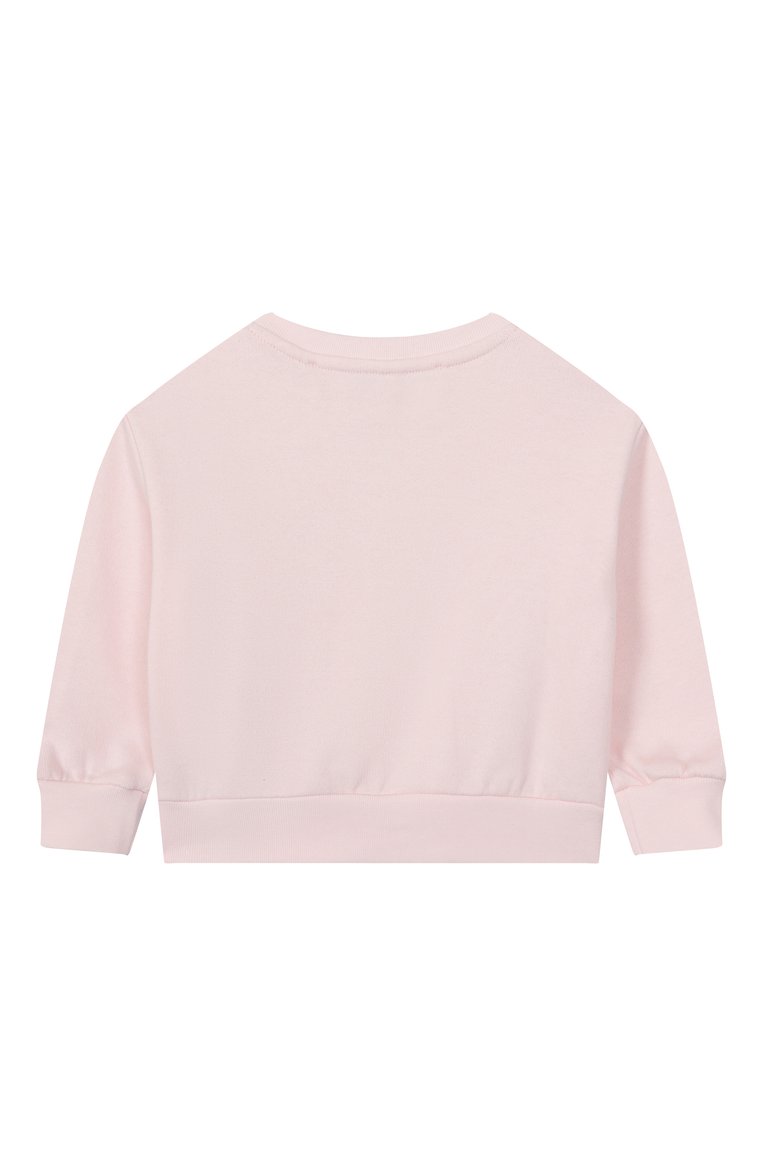 Детский хлопковый свитшот BLUMARINE светло-розового цвета, арт. BGFE001.0.FF010/12M-2A | Фото 2 (Материал внешний: Хлопок; Нос: Не проставлено; Кросс-КТ НВ: Свитшоты; Автоматизация состава: Проставлено; Ростовка одежда: 12 мес | 80 см, 18 мес | 86 см, 24 мес | 92 см)