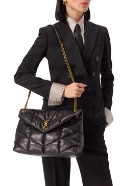 Женская сумка puffer medium SAINT LAURENT черного цвета, арт. 577475/1EL07 | Фото 2 (Размер: medium; Драгоценные камни: Проставлено; Ремень/цепочка: На ремешке; Материал: Натуральная кожа; Материал сплава: Проставлено)