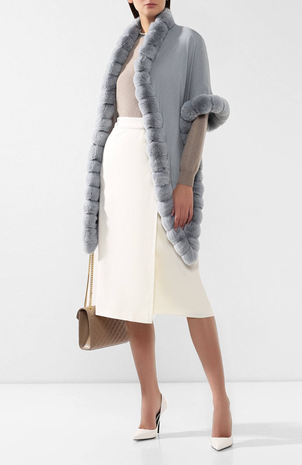 Пончо из смеси кашемира и шелка с отделкой из меха шиншиллы LORO PIANA, арт. FAI0932, фото 2