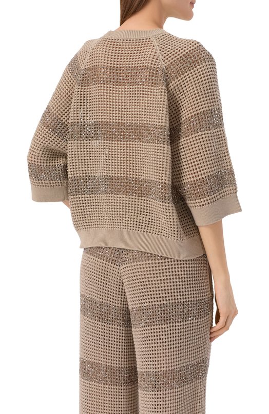 Хлопковый пуловер Brunello Cucinelli M58772800 Бежевый  M58772800 Фото 4