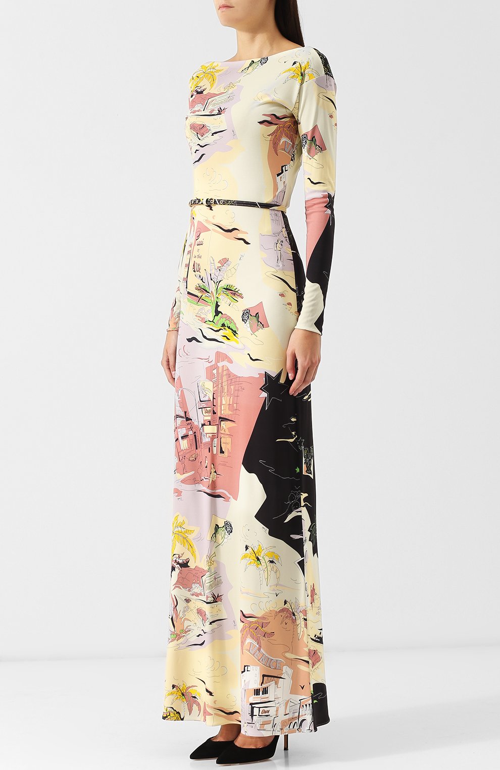 Платье-макси с поясом и принтом EMILIO PUCCI разноцветного цвета по цене 128500 руб., арт. 8UJI30/8U724, фото 3 Платье-макси с поясом и принтом EMILIO PUCCI, арт. 8UJI30/8U724, фото 3