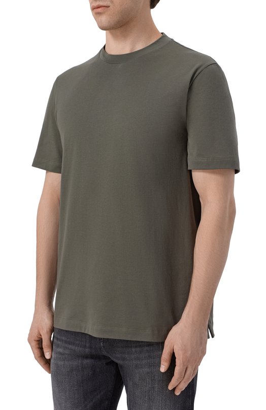 Хлопковая футболка Brioni UJSY0L/0D620 Хаки  UJSY0L/0D620 Фото 3