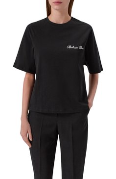 Женская хлопковая футболка BALMAIN черного цвета, арт. CF1EG085/BC68 | Фото 3 (Рукава: Короткие; Длина (для топов): Стандартные; Материал внешний: Хлопок; Принт: Без принта; Стили: Кэжуэл)