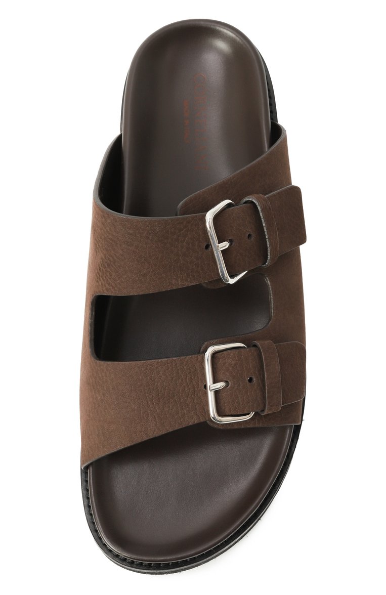 Мужские шлепанцы из нубука CORNELIANI коричневого цвета, арт. 25TM86-2520920 | Фото 6 (Материал сплава: Проставлено; Нос: Не проставлено; Материал внешний: Натуральная кожа; Материал внутренний: Натуральная кожа)