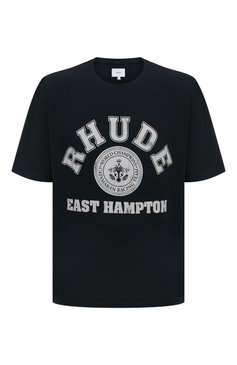 Мужская хлопковая футболка RHUDE черного цвета, арт. RHSS24TT08012610 | Фото 1 (Драгоценные камни: Проставлено; Материал сплава: Проставлено; Длина (для топов): Стандартные; Рукава: Короткие; Материал внешний: Хлопок; Принт: С принтом; Стили: Спорт-шик; Кросс-КТ: Джерси; Мужское Кросс-КТ: Футболка-одежда)