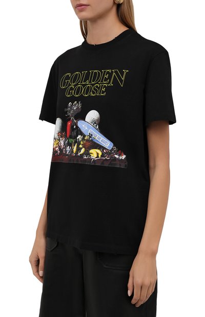 Хлопковая футболка GOLDEN GOOSE DELUXE BRAND черного цвета по цене 16850 руб., арт. GWP00998.P000592, фото 3 Хлопковая футболка GOLDEN GOOSE DELUXE BRAND, арт. GWP00998.P000592, фото 3