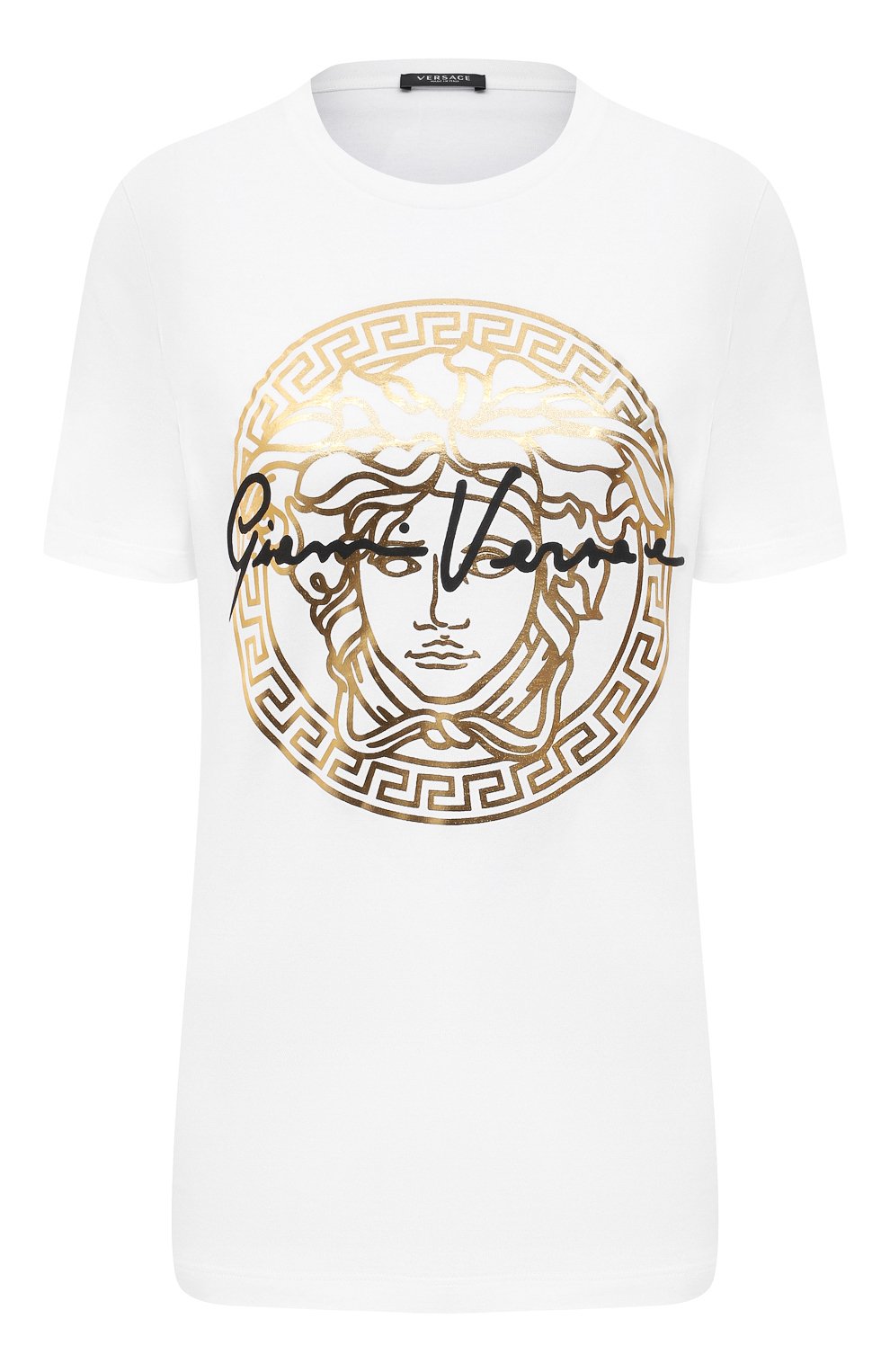 Хлопковая футболка VERSACE белого цвета по цене 29950 руб., арт. A87456/A228806, фото 1 Хлопковая футболка VERSACE, арт. A87456/A228806, фото 1