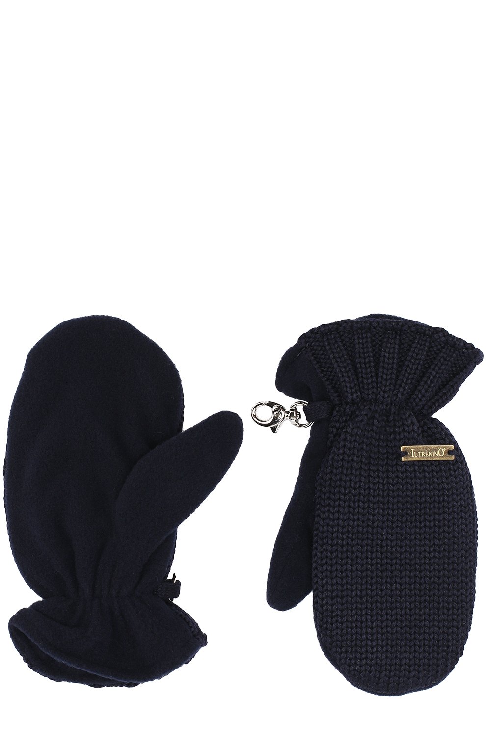 Вязаные варежки с карабином IL TRENINO темно-синего цвета по цене 7425 руб., арт. 17 9664/E0, фото 2 Вязаные варежки с карабином IL TRENINO, арт. 17 9664/E0, фото 2