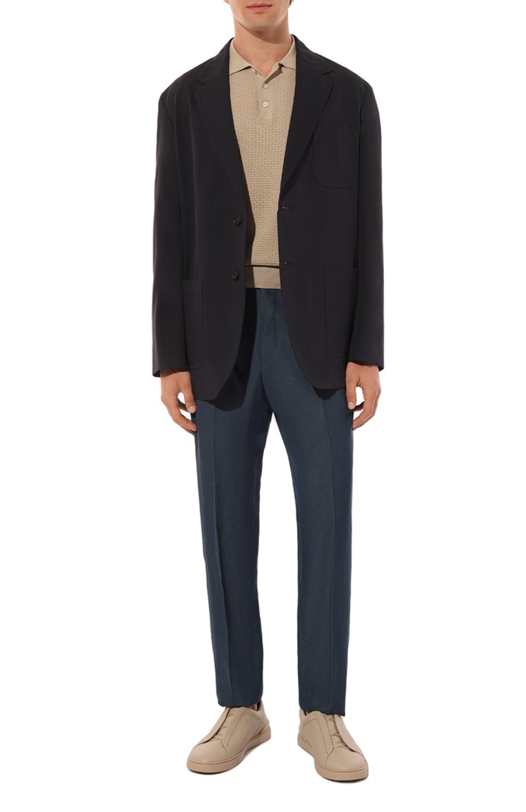 Мужские брюки из шерсти и льна ZEGNA синего цвета, арт. 521F00A5/75TB126 | Фо�то 2 (Случай: Повседневный; Материал внешний: Шерсть, Лен; Стили: Кэжуэл; Длина (брюки, джинсы): Стандартные; Автоматизация состава: Проставлено; Автоматизация ТО: Проставлено)
