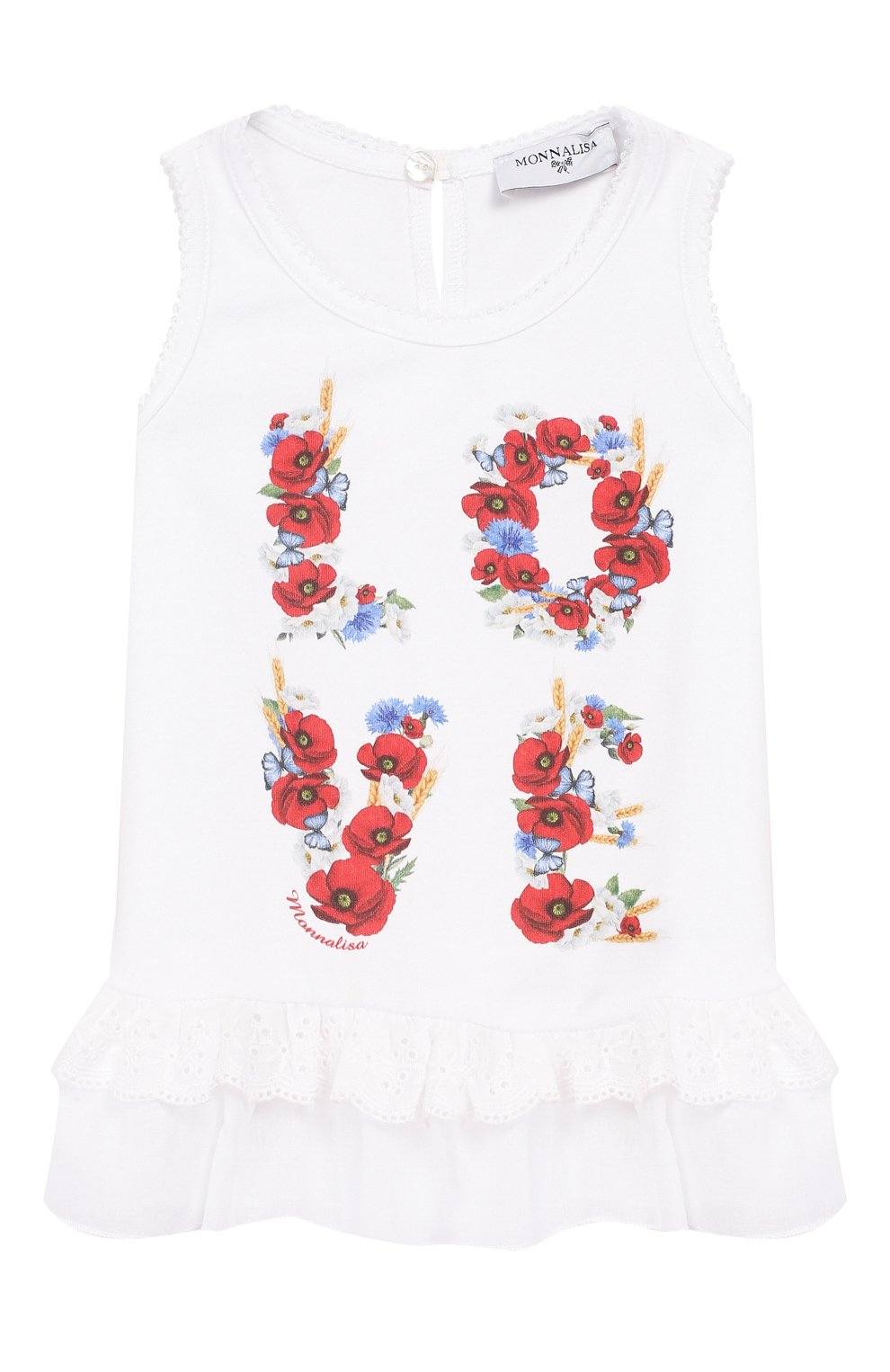 Хлопковый топ MONNALISA белого цвета по цене 7470 руб., арт. 393606SE, фото 1 Хлопковый топ MONNALISA, арт. 393606SE, фото 1