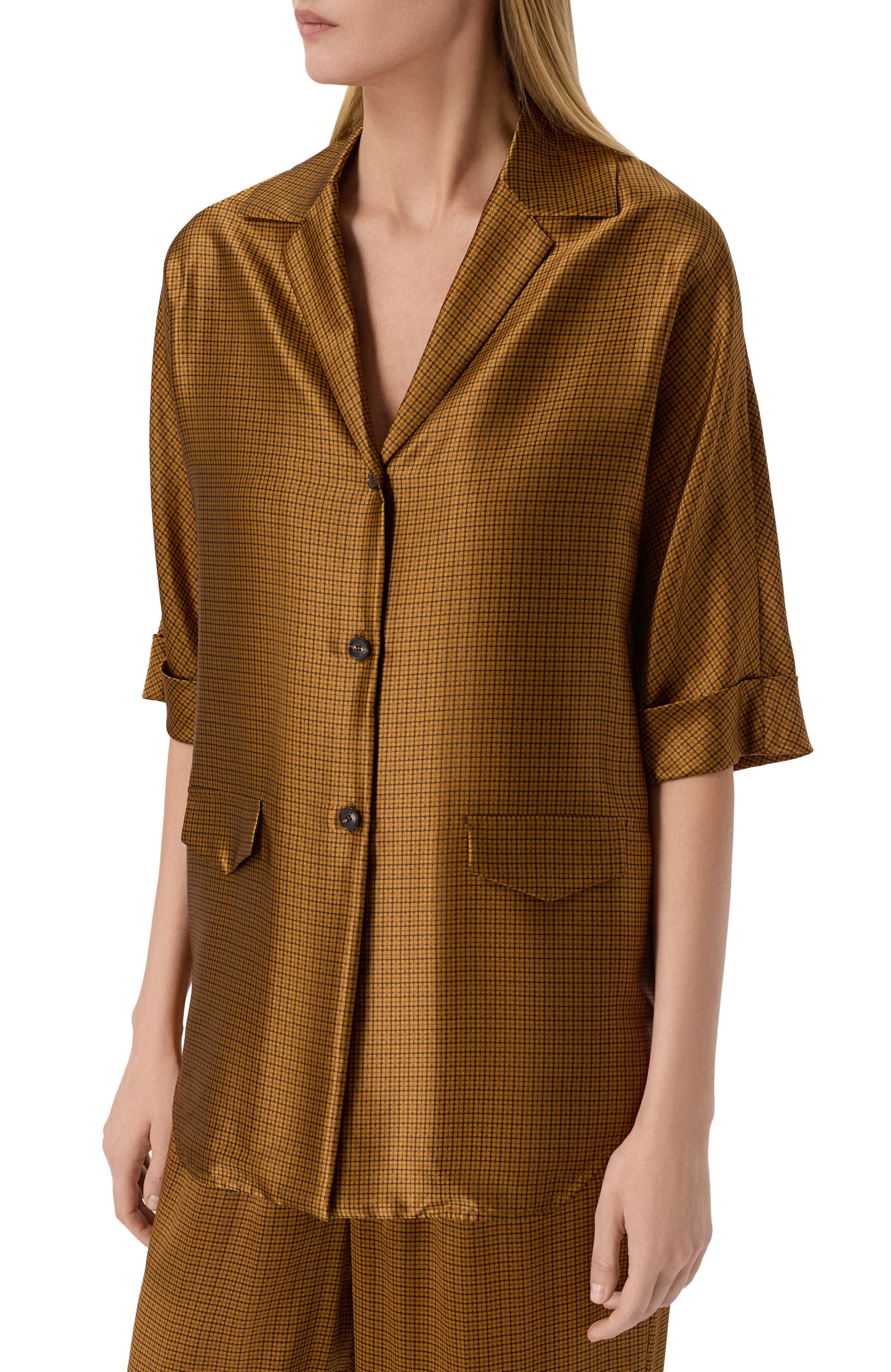 Атласная рубашка KITON бронзового цвета по цене 245500 руб., арт. D61406K0584I, фото 3 Атласная рубашка KITON, арт. D61406K0584I, фото 3