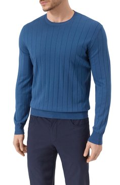 Мужской хлопковый джемпер CORNELIANI синего цвета, арт. 25M513-2525153 | Фото 3 (Рукава: Длинные; Материал сплава: Проставлено; Драгоценные камни: Проставлено; Длина (для топов): Стандартные; Принт: Без принта; Вырез: Круглый; Стили: Кэжуэл; Мужское Кросс-КТ: Джемперы; Материал внешний: Хлопок)