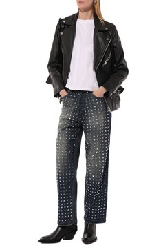 Женские джинсы THE KOOPLES синего цвета, арт. FJEA29018J | Фото 2 (Длина (брюки, джинсы): Стандартные; Материал сплава: Проставлено; Драгоценные камни: Проставлено; Силуэт Ж (брюки и джинсы): Прямые; Материал внешний: Деним, Хлопок; Кросс-КТ: Деним; Стили: Гранж; Детали: Декор)