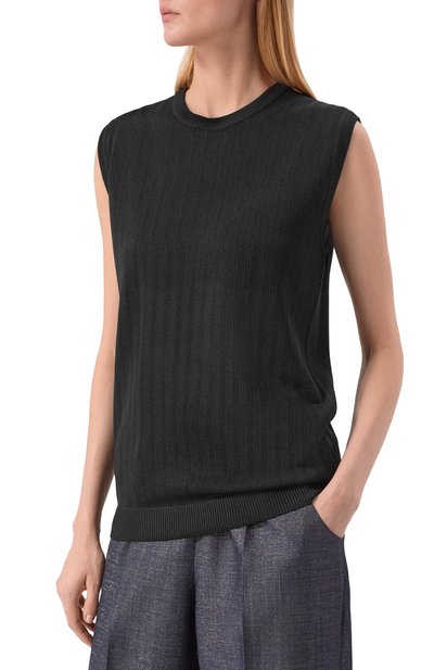 Шелковый топ KITON черного цвета по цене 184000 руб., арт. D61787K0920, фото 3 Шелковый топ KITON, арт. D61787K0920, фото 3