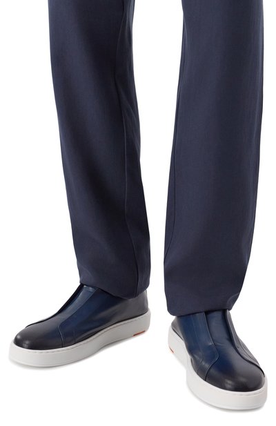 Кожаные кеды cleanic SANTONI темно-синего цвета по цене 99500 руб., арт. MBCG21995BARTMVI, фото 3 Кожаные кеды cleanic SANTONI, арт. MBCG21995BARTMVI, фото 3