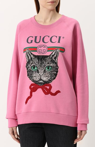 Хлопковый свитшот свободного кроя с принтом и пайетками GUCCI, арт. 489677/X9N16, фото 3