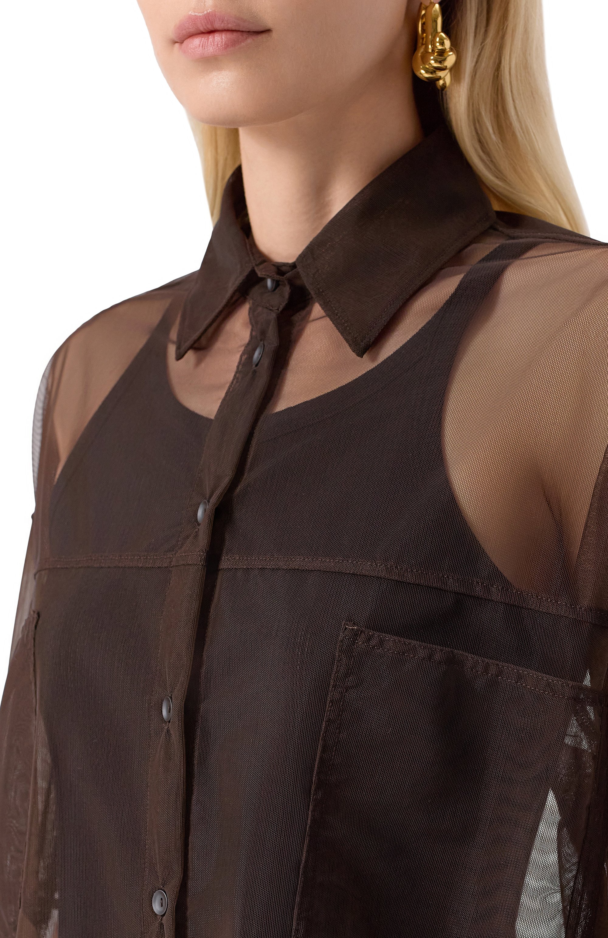 Блузка ANDREA YA'AQOV коричневого цвета по цене 54050 руб., арт. 25WTUL36/NYL0N, фото 5 Блузка ANDREA YA'AQOV, арт. 25WTUL36/NYL0N, фото 5