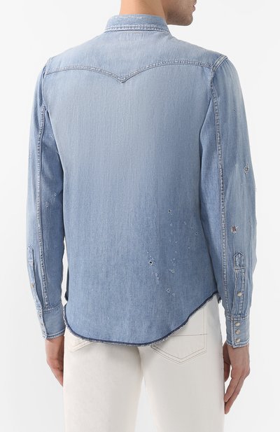 Джинсовая рубашка SAINT LAURENT голубого цвета по цене 89600 руб., арт. 601702/Y880G, фото 4 Джинсовая рубашка SAINT LAURENT, арт. 601702/Y880G, фото 4
