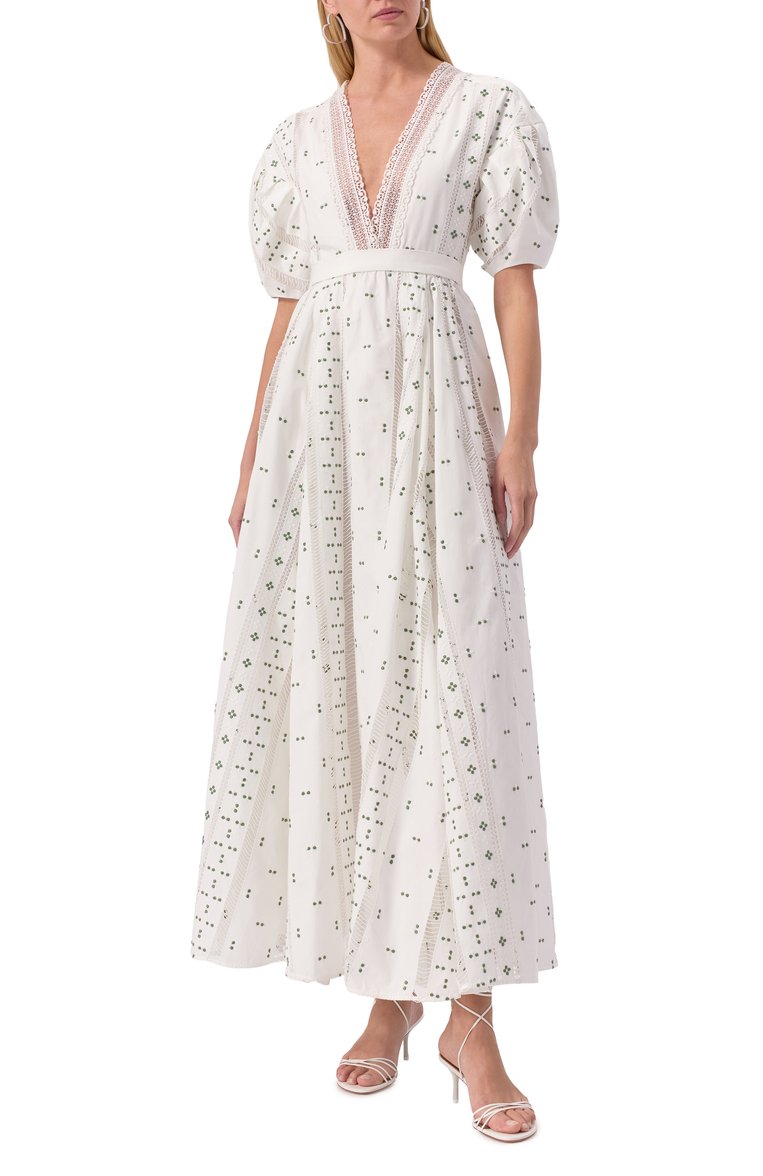 Женское хлопковое платье GIAMBATTISTA VALLI белого цвета, арт. 25SSPVTE5130-40EMB | Фото 3 (Автоматизация состава: Проставлено; Рукава: Короткие; Автоматизация ТО: Проставлено; Материал внешний: Хлопок; Длина Ж (юбки, платья, шорты): Миди; Женское Кросс-КТ: Платье-одежда; Случай: Повседневный; Стили: Романтичный)